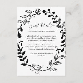 Carte D'accompagnement Détails de mariage de la guirlande florale noire e