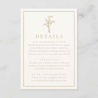 Carte D'accompagnement Détails de mariage de lys calla or classique