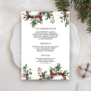 Carte D'accompagnement Détails de mariage de Noël floraux rouges pin rust