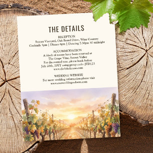 Carte D'accompagnement Détails de mariage de paysage de vignoble au couch