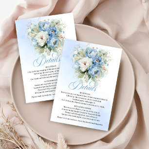 Carte D'accompagnement Détails de mariage de pivoines blanches et bleues