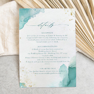 Carte D'accompagnement Détails de mariage de plage abstraits sarcelle or