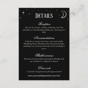 Carte D'accompagnement Détails de mariage du soir au clair de lune et aux