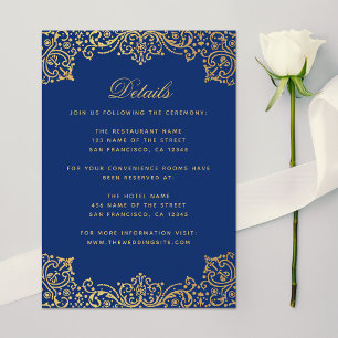 Carte D'accompagnement Détails de mariage Écriture Ornée Bleu Royal Faux 