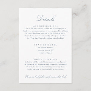 Carte D'accompagnement Détails de mariage élégant bleu poussiéreux Hôtel