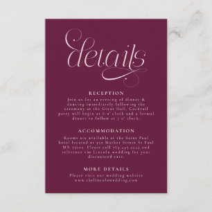Carte D'accompagnement Détails de mariage élégant Cranberry
