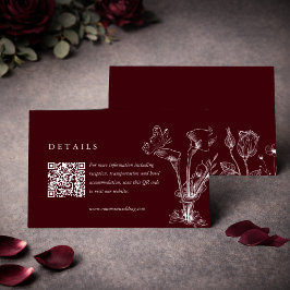 Carte D'accompagnement Détails de mariage élégant floral bordeaux Code QR