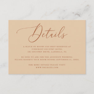 Carte D'accompagnement Détails de mariage élégant Hébergement Peach San