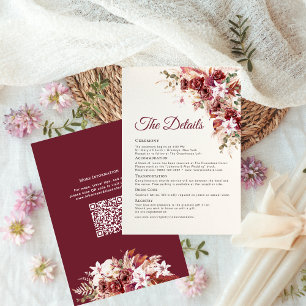 Carte D'accompagnement Détails de mariage élégants aquarelle burgundy blu