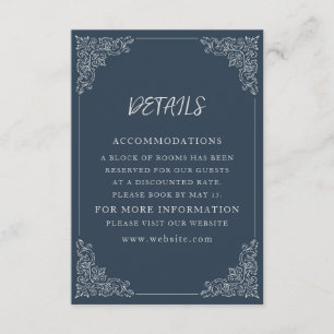 Carte D'accompagnement Détails de mariage élégants bleu marine et crème