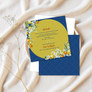 Carte D'accompagnement Détails de mariage élégants bleus floraux dorés ci