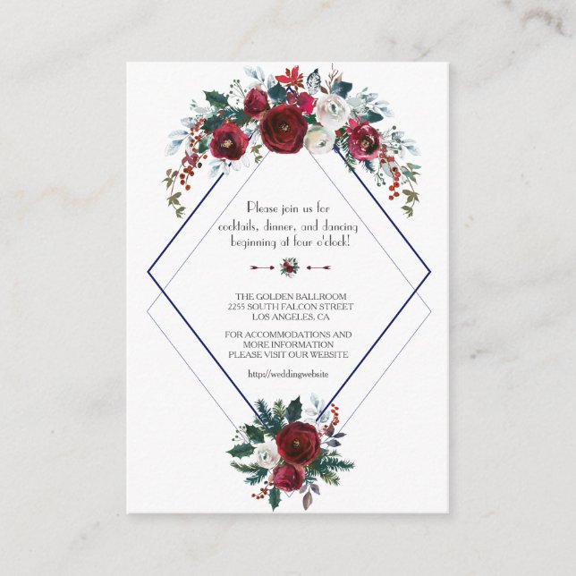 Carte D'accompagnement Détails de mariage élégants, bordeaux et fleurs na (Devant)