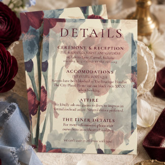 Carte D'accompagnement Détails de mariage élégants en Bourgogne et bleu p