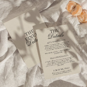 Carte D'accompagnement Détails de mariage élégants en crème noir Old Mone