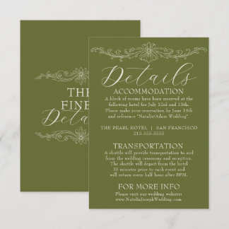 Carte D'accompagnement Détails de mariage élégants en vert olive et vieil