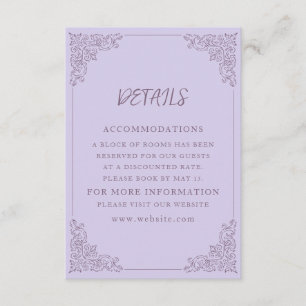 Carte D'accompagnement Détails de mariage élégants et vintage lavande vio