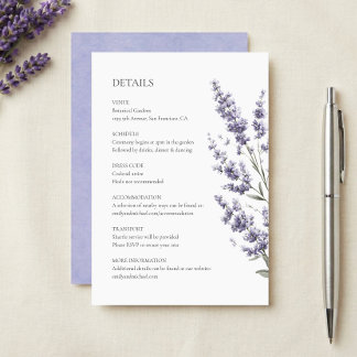 Carte D'accompagnement Détails de mariage élégants lavande