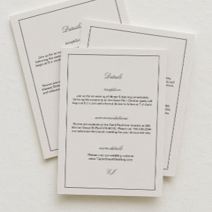 Carte D'accompagnement Détails de mariage élégants noir et ivoire