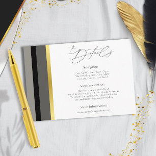 Carte D'accompagnement Détails de mariage élégants noir gris or rayure