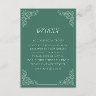 Carte D'accompagnement Détails de mariage élégants vintage vert blanc