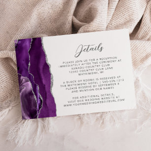 Carte D'accompagnement Détails de mariage en agate argentée violette mode