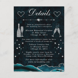 Carte D'accompagnement Détails de mariage en agate pailletée sarcelle et