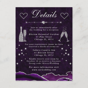 Carte D'accompagnement Détails de mariage en agate pailletée violette et