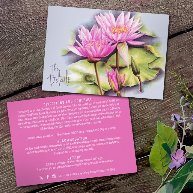 Carte D'accompagnement Détails de mariage en aquarelle rose et bleu de né (Créateur téléchargé)
