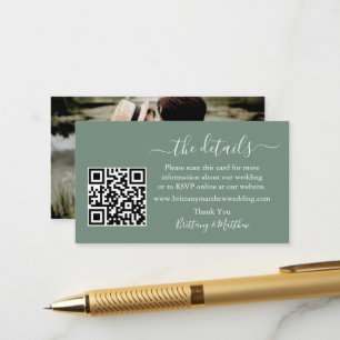 Carte D'accompagnement Détails de mariage en calligraphie QR Photo Vert S