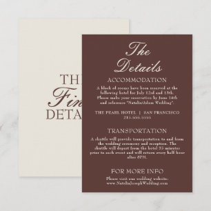 Carte D'accompagnement Détails de mariage en chocolat brun chic et argent