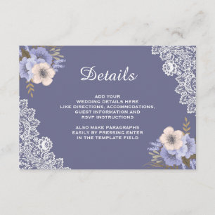 Carte D'accompagnement Détails de mariage en dentelle florale violette él