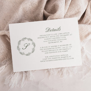 Carte D'accompagnement Détails de mariage en écriture Monogramme Couronne