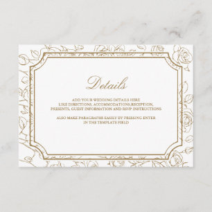 Carte D'accompagnement Détails de mariage en ligne artistique florale dor
