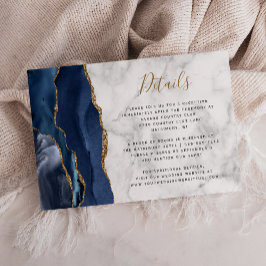 Carte D'accompagnement Détails de mariage en marbre de nacre bleu navy or