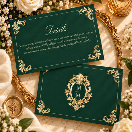 Carte D'accompagnement Détails de mariage en or baroque vert émeraude
