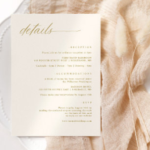 Carte D'accompagnement Détails de mariage en or crème délicat romantique