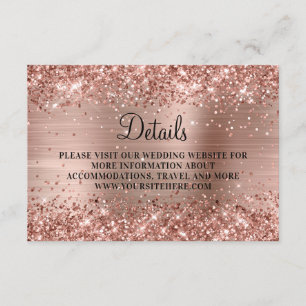 Carte D'accompagnement Détails de mariage en rose gold pailleté et feuill