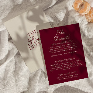 Carte D'accompagnement Détails de mariage Fancy Burgundy Cream Old Money