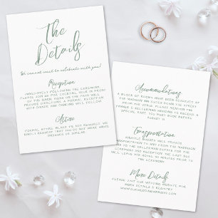 Carte D'accompagnement Détails de mariage fantaisistes écrits à la main e