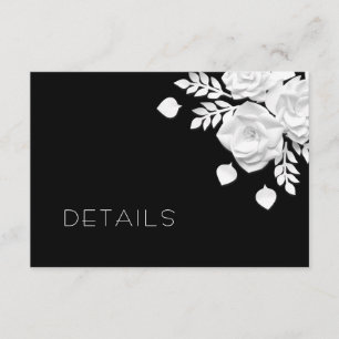 Carte D'accompagnement Détails de mariage Fleurs 3D Noir Et Blanc