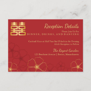 Carte D'accompagnement Détails de mariage Fleurs de cerisier Or Rouge