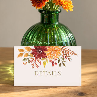 Carte D'accompagnement Détails de mariage floral aquarelle automnal éléga