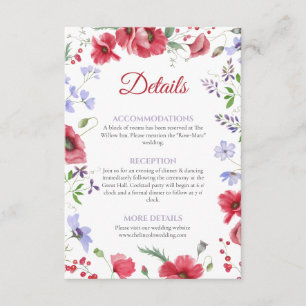 Carte D'accompagnement Détails de mariage floral aquarelle coquelicot et 