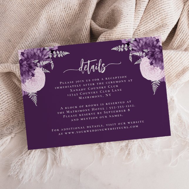 Carte D'accompagnement Détails de mariage floral argent Lilas Violet (Créateur téléchargé)