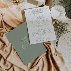 Carte D'accompagnement Détails de mariage floral boho de jardin vert saug