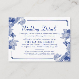 Carte D'accompagnement Détails de mariage floral chinoiserie bleu et blan