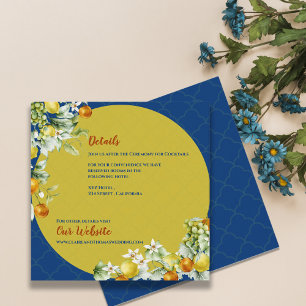 Carte D'accompagnement Détails de mariage floral citrique bleu élégant