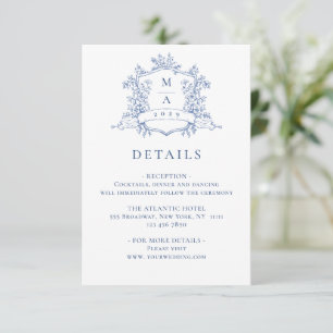 Carte D'accompagnement Détails de mariage floral de jardin bleu élégant f