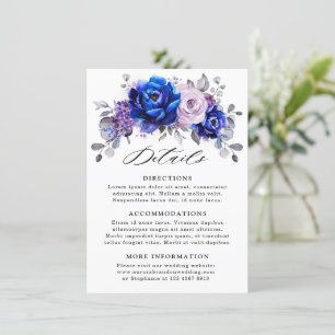 Carte D'accompagnement Détails de mariage floral de lilas bleu royal pour