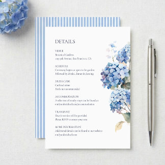 Carte D'accompagnement Détails de mariage floral d'hortensia bleu